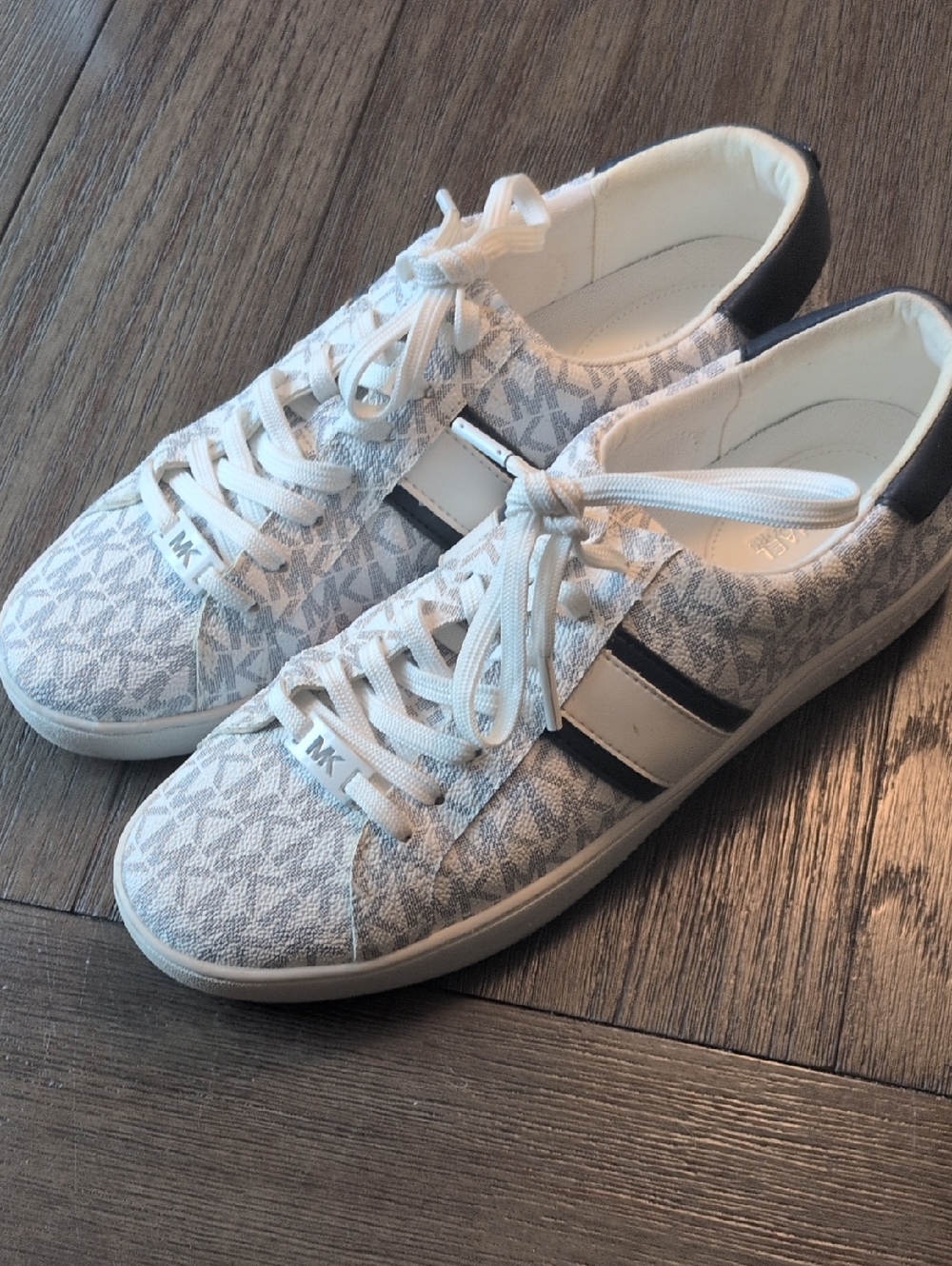 Michael Kors White and Navy Signature Monogram Sneakers